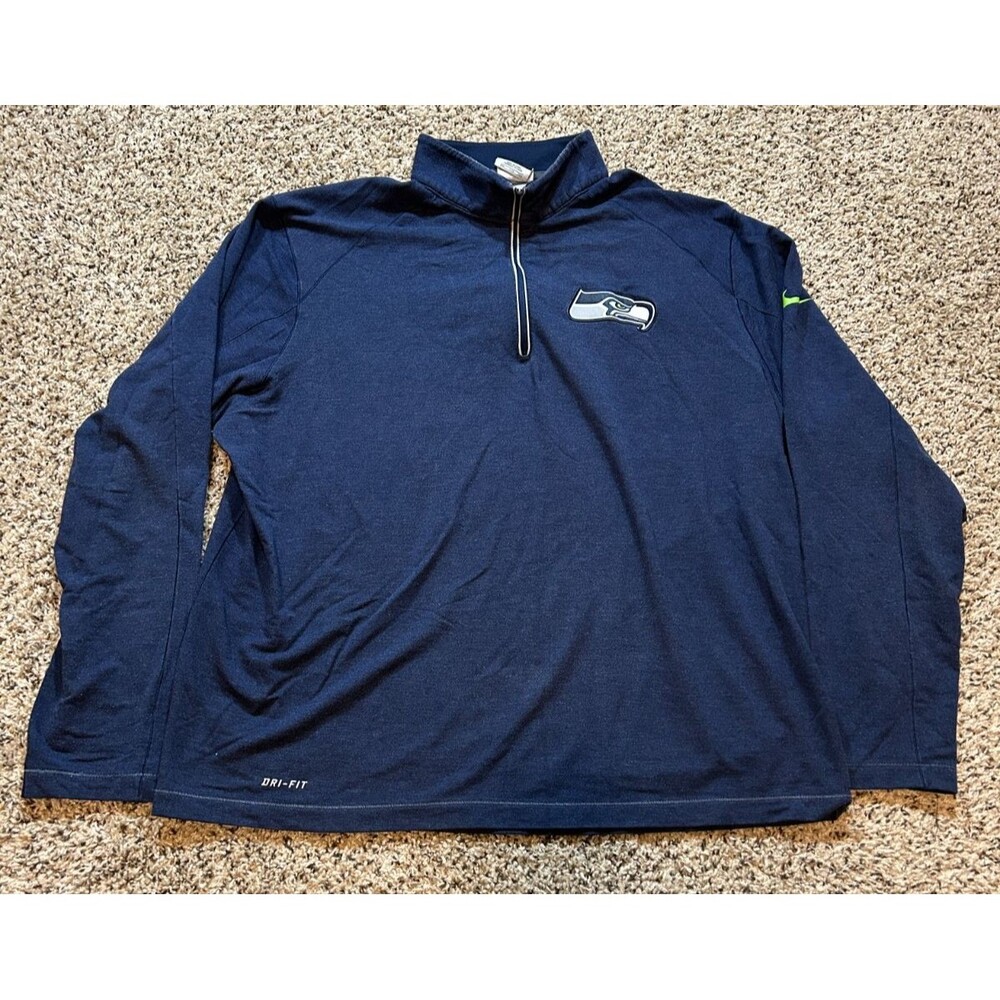 Nike Seattle Seahawks 1/4 Zip Sweatshirt Mens 2XL Blue On Field Apparel Dri-Fit
